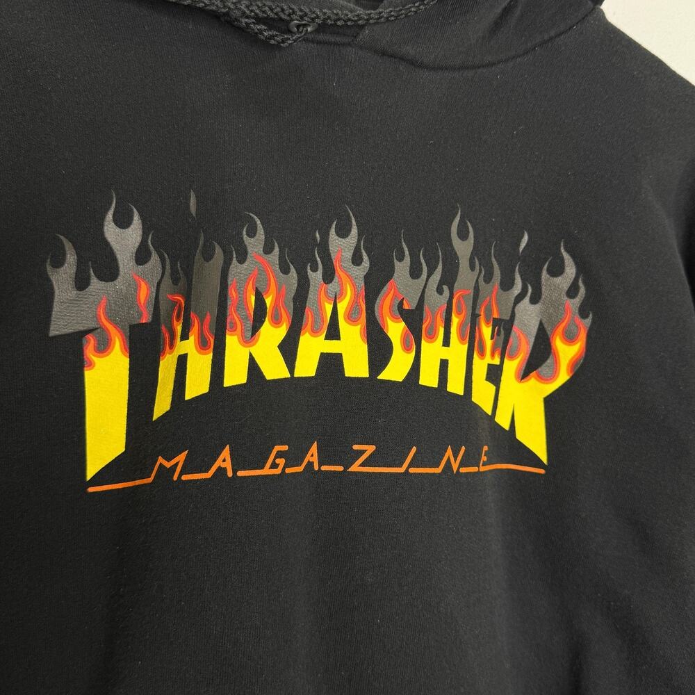 Thrasher Hoodie Mens Medium Black Flame Logo Pullover Fleece Skate Sweatshirt